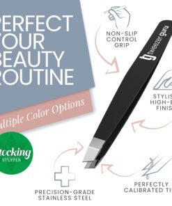 Alternative view of Tweezer Guru Tweezers for Women - Slant Pointed Precision Tweezers for Eyebrows & Ingrown Hair Removal - Blackhead and Splinter Tweezer with Sharp Needle Nose Point for Plucking (Black) 1 Count (Slant) Black
