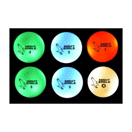 Night Eagle CV LED Golf Balls - Light Activated - No Timer - 6 Pack 2xGreen,2xBlue,Red,White