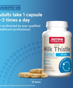Jarrow Formulas Milk Thistle 150 mg With 30:1 Standardized Silymarin Extract, Dietary Supplement for Liver Function Support, 200 Veggie Capsules, 66-200 Day Supply 200 Servings (Pack of 1) 38 713pnT9GLfL