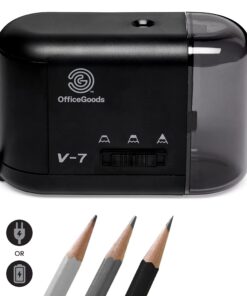 OfficeGoods Electric Pencil Sharpener - Battery or Cord Powered Portable Sharpener - Perfectly Sharpens Colored Pencils, Drafting Pencils for Artists, Office, School & Home - Black