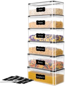 ME.FAN 6 Set 3.2L Food Storage Containers, Spaghetti Containers Airtight Horizontal Storage/Pasta Containers Kitchen Pantry Organization Canisters with 24 labels & Pen - Black Black-6 X 3.2L 36 713sq TVAL