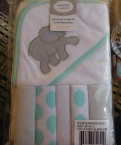 Luvable Friends Unisex Baby Hooded Towel with Five Washcloths, Cotton,Polyester,Ikat Elephant, One Size Ikat Elephant 1 Count (Pack of 1) 29 713uEXgbm2L