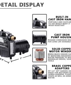 EXTRAUP 115Volt 1/2HP 1500 GPH Heavy Duty High Pressure Cast Iron Casing Water Transfer Utility Pump With Brass Connectors and Suction Strainer w/o switch 15 713vd28O1ZL
