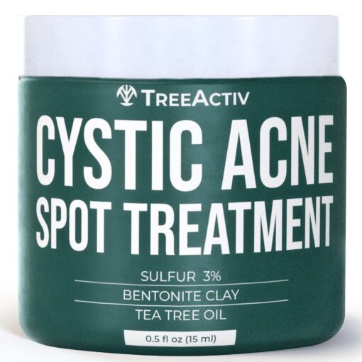 TreeActiv Cystic Acne Spot Treatment, Hormonal & Overnight Sulfur Cystic Treatment For Face, Pimples, and Blemishes for Adults, Men, and Women - 0.5oz 120+ Uses