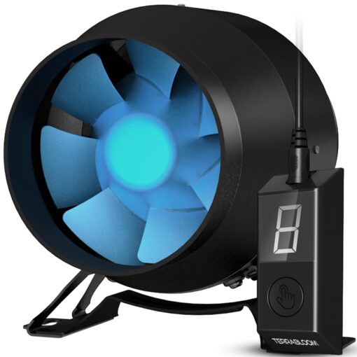 TerraBloom 4 Inch Inline Fan ECMF-100 - Quiet HVAC Grow Tent Fan with Digital Speed Controller- Premium Metal Casing 40-75% Energy Efficient EC Motor - For Large Spaces 4" / 100mm Diameter (141CFM, 21W, Steel Housing)