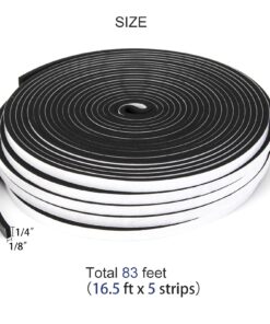 Yotache Weather Stripping Door Seal Strip 1/4 in x 1/8 in x 83Ft Total, High Density, Soundproof, Weatherproof Insulation Foam Tape Strip for Door Frame and Window, 5 Strips 1/4 x 1/8" 22 713zodjjk5L