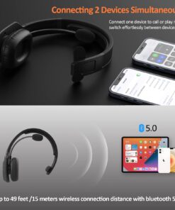 LEVN Bluetooth Headset with Microphone, Trucker Bluetooth Headset with AI Noise Cancelling & Mute Button, Wireless On-Ear Headphones 60 Hrs Working Time, for Trucker Home Office Remote Work Zoom LE-HS012 23 7141KytZEFL