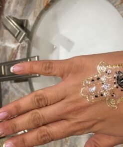 Terra Tattoos Metallic Gold Henna Temporary Tats 75+ Mandala Tattoos Feathers, Dream Catcher, Arrows Waterproof Nontoxic Long Lasting for Beach, Festivals, & Parties 29 7142s24K6NL