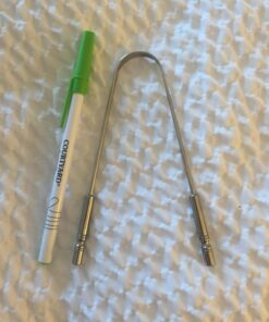 HealthAndYoga(TM) SteloSwipe Tongue Cleaner Scraper - Hygienic Seal-Pack - Surgical Grade Stainless Steel, Non-Synthetic Grip - Sterilizable Metal Tongue Scraper for Adults (1 Pack with Storage Bag) Surgical Steel - 1 Pack 61 7144guZHgaL