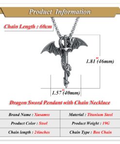 Xusamss Punk Titanium Steel Dragon Sword Wing Pendant Necklaces White 11 7146Ak4AdPL