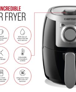 Alternative view of CHEFMAN Small, Compact Air Fryer Healthy Cooking, 2 Qt, Nonstick, User Friendly and Adjustable Temperature Control w/ 60 Minute Timer & Auto Shutoff, Dishwasher Safe Basket, BPA - Free, Black 2 Quart
