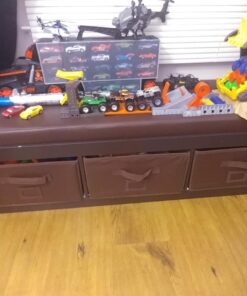 Badger Basket Kid's Padded Toy Storage Bench with Cushion and Three Fabirc Bins - Espresso Espresso/Espresso 32 7147sdxZR7L