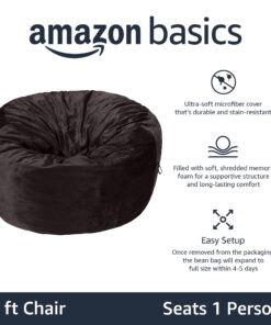 Amazon Basics Memory Foam Filled Bean Bag Chair with Microfiber Cover 4 ft, Grey, Solid 16 7148YCfx44L