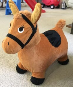 iPlay, iLearn Bouncy Pals Brown Hopping Horse, Toddler Plush Animal Hopper Toy, Kids Inflatable Ride on Bouncer W/Pump, Indoor Outdoor Jumper, Birthday Gifts for 18 24 Months 2 3 Year Old Boys Girls Brown Hopper Horse 35 7149JewmKL