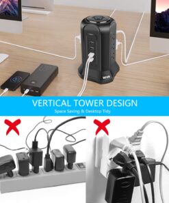 Power Strip Tower Surge Protector, BEVA Surge Protector Tower with 9 AC Outlet and 4 USB Ports, 18AWG 6.5 Feet Extension Cord, 3-Prong Flat Plug, Multiple Outlets for Office Apartment Dorm Essentials 6.5ft-Black 25 714Bhjdt6tL