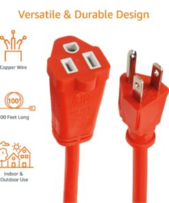 Amazon Basics 100-Foot 3-Prong Vinyl Indoor/Outdoor Extension Cord - 10 Amps, 1250 Watts, 125 VAC - Orange 100 ft 21 714CjWoIcfL
