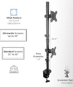 VIVO Dual LCD Monitor Desk Mount Stand Heavy Duty Stacked, Holds Vertical 2 Screens up to 32" (STAND-V002T) Black 23 714Dy7B3f L