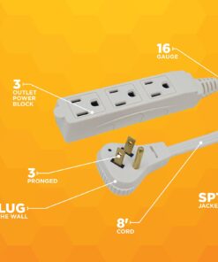Woods SlimLine 2241 16/3 Flat Plug Indoor Extension Cord 8-Foot 3 Outlets Right Angled Plug Space Saving Design UL Listed 8 Foot (Pack of 1) 29 714FOJa7pML