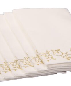 Disposable Guest Bathroom Hand Towels - Gold Floral Design - Linen-Feel Disposable Paper Towels, Cloth-Like Texture, Single-Use, Perfect Size: 12x17” Unfolded & 8.5x4” Folded - Box of 100 by SimuLinen 12" x 17" 22 714FwU4SkUL