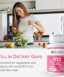 EZ Melts Dissolvable B12 Vitamin 2,500 mcg, Methylcobalamin, Sugar-Free, 3-Month Supply. 25 714HQM4LnAL