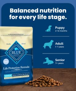 Blue Buffalo Dog Food for Senior Dogs, Life Protection Formula, Natural Chicken & Brown Rice Flavor, Senior Dry Dog Food, 30 lb Bag 30.00 Pound (Pack of 1) 31 714Hjw036uL