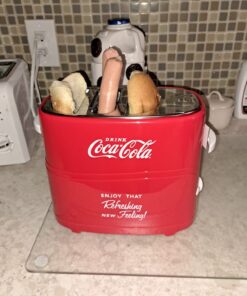 Nostalgia Coca-Cola 2 Slot Bun Mini Tongs, Hot Dog Toaster Works with Chicken, Turkey, Veggie Links, Sausages and Brats, Retro Red Hot Dog Toaster Coke 20 714KeRat0L