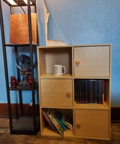 Furinno Pasir 3 Tier Shelf with 3 Door/Round Handle, Steam Beech 23.6(W)x9.4(D)x31.5(H) inches 27 714MyrRVMJL