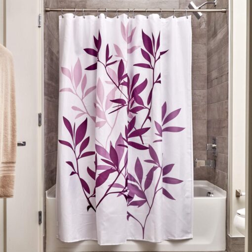 InterDesign Shower Curtain, Leaves, Purple