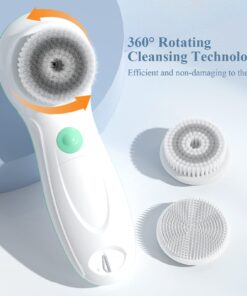 TOUCHBeauty Facial Cleansing Brush Electric, Face Cleansing Brush with Stand, 3 Brush Heads, 2 Speeds, IPX5 Waterproof, Battery-Powered, Suitable for All Skin Types, TB-0759D White 21 714OxNZcdIL