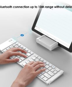 IKOS Folding Bluetooth Wireless Keyboard Slim Pocket Portable Travel Foldable Full Size Keyboard with Stand Holder for iPhone6-13 Max iPad Mini/Pro/Air, iOS Android Windows Laptop Smartphone/Tablet 30 714QB3RkhL