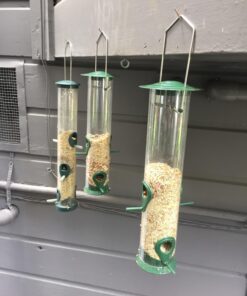 12 Inches Tube Bird Feeders for Outdoors Hanging, 4 Feeding Ports, Hard Plastic Bird Feeder Outdoor Weatherproof and 4 Inch Steel Hanger, Wild Bird Feeders, Finch Feeder, Bird Feeders Outside Hanging 1 4 Ports 48 714QBxl4RTL