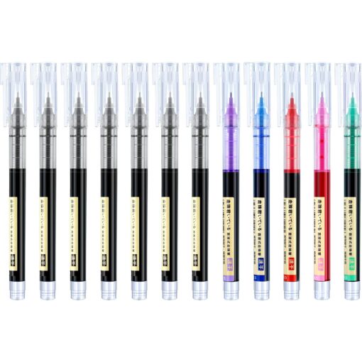 12 Pieces Rolling Ball Pens, Quick-Drying Ink 0.5 mm Extra Fine Point Pens Liquid Ink Pen Rollerball Pens (Black, Red, Blue, Pink, Purple and Green) Black, Red, Blue, Pink, Purple and Green