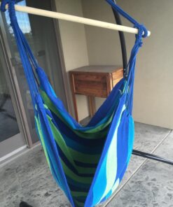 Hammock Sky Large Brazilian Hammock Chair Cotton Weave - Extra Long Bed - Hanging Chair for Yard, Bedroom, Porch, Indoor/Outdoor (Blue & Green) Blue & Green (Not Include Hanging Kit) 42 714S3NfMqL 1
