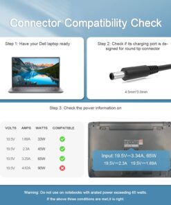 65W 45W Laptop Charger Fit for Dell Latitude 3420 3520 3320 Laptop AC Power Adapter Supply Cord 9 714SnujaKWL
