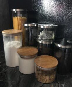 ComSaf Airtight Canisters for Bulk Food Storage Set of 3-17/22/43oz, BPA Free High Borosilicate Glass Cookies Jar with Bamboo Lid, Cylinder Cereal Container with Sealing 17oz/22oz/43oz 39 714TNc0oFL