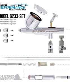 Master Performance G233 Pro Set Master Airbrush with 3 Nozzle Sets (0.2, 0.3 & 0.5mm Needles, Fluid Tips and Air Caps) - Dual-Action Gravity Feed Airbrush, 1/3 oz Cup, Cutaway Handle - How-to-Guide Without Hose 36 714UZFaNtSL 1