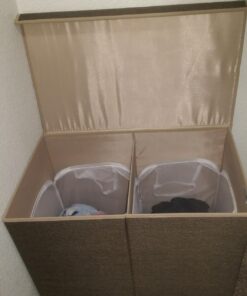 Household Essentials 5614 Double Hamper Laundry Sorter with Magnetic Lid, Brown Coffee Linen 44 714Wltii7L