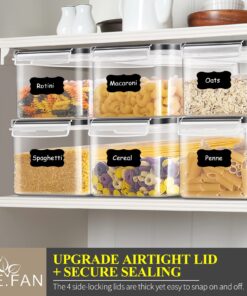 ME.FAN 6 Set 3.2L Food Storage Containers, Spaghetti Containers Airtight Horizontal Storage/Pasta Containers Kitchen Pantry Organization Canisters with 24 labels & Pen - Black Black-6 X 3.2L 35 714XfIhRQoL