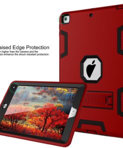 TIANLI iPad 6th Generation Cases,iPad 2018 Case,iPad 9.7 inch Case Three Layer Heavy Duty Shockproof Protective Hybrid High Impact Resistant Cover with Kickstand for iPad A1893/A1954/A1822/A1823,Red Red/Black 27 714YKpMEv0L