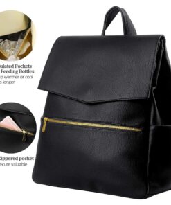 Alternative view of KZNI Leather Diaper Bag Backpack, Diaper Backpack Nappy Baby Bags for Mom Unisex Maternity Diaper Bag with Stroller Hanger Black