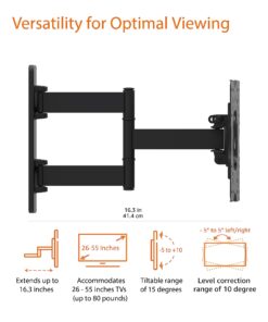 Amazon Basics Full Motion Articulating TV Monitor Wall Mount for 26" to 55" TVs and Flat Panels up to 80 Lbs, Black 26-inch to 55-inch TVs Articulating 16 inch Extension 23 714abwrn0FL