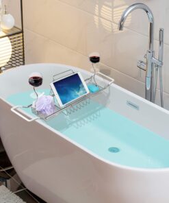 iPEGTOP Stainless Steel Bathtub Caddy Tray - Over Bath Tub Racks Shower Organizer with Extending Sides, Removable Wine Glass Book Holder 24 714bhgwBOL