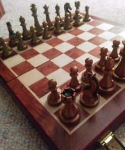 Agirlgle Retro Metal Chess Set with Folding Wooden Chess Board and Classic Handmade Standard Pieces Metal Chess Set for Kids Adult 55 714diqowFkL