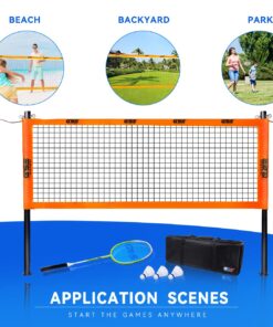 GSE Outdoor Portable Badminton Complete Net Set for Backyard Lawn, Beach, Park with Family & Friends. Including Badminton Net System, 4 Badminton Rackets, 3 Shuttlecocks and Carrying Bag Professional Badminton Set 12 714ezJEY4RL
