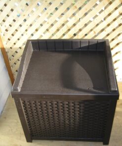 Suncast 22-Gallon Small Deck Box - Lightweight Resin Indoor/Outdoor Storage Container and Seat for Patio Cushions, Gardening Tools and Toys - Store Items on Patio, Garage, Yard - Mocha Wicker Mocha Wicher 42 714fSNzjhhL
