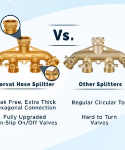 Morvat New & Improved Heavy Duty Brass 4 Way Splitter, Garden Hose Manifold Connector with Comfort Grip ON/OFF Valves, Adapter for Water Faucet & Spigot, Includes Washers, Teflon Tape & Mounting Kit 25 714fhtErisL