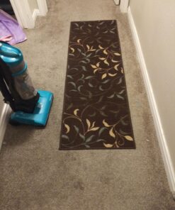 Machine Washable Leaves Design Non-Slip Rubberback 2x5 Traditional Runner Rug for Hallway, Kitchen, Bedroom, Entryway, 20" x 59", Brown Leaves Brown Runner - 20" x 59" 39 714fo1qbW5L