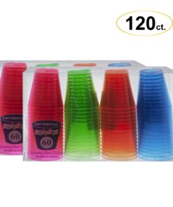 Party Essentials N439176 Hard Plastic 2-Ounce Shot/Shooter Glasses, 120-Count, Multi Neon 11 714j nBZbaL