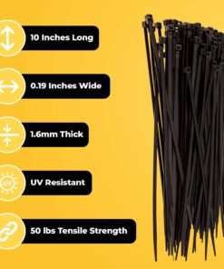 Alternative view of 10 Inch Zip Ties Heavy Duty by Strong Ties - 150 Cable Ties Per Pack - Black Zip Ties 50lb Tensile Strength - All Weather UV Resistant, Indoor or Outdoor 10 Inch