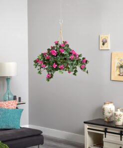 Nearly Natural Bougainvillea Basket Silk 1 Artificial Hanging Plant, 32 x 32 x 24, Green, Pink 34 714l4ahbdkL